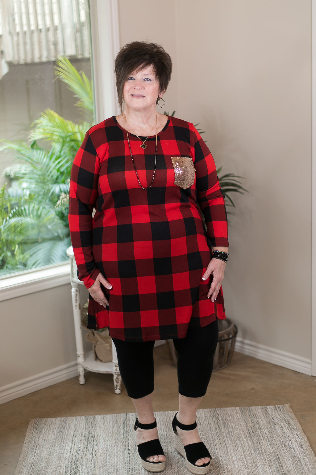 Last Chance Size Small & Medium | Making Spirits Bright Buffalo Plaid Print Dress with Sequin Pocket in Red - Giddy Up Glamour Boutique