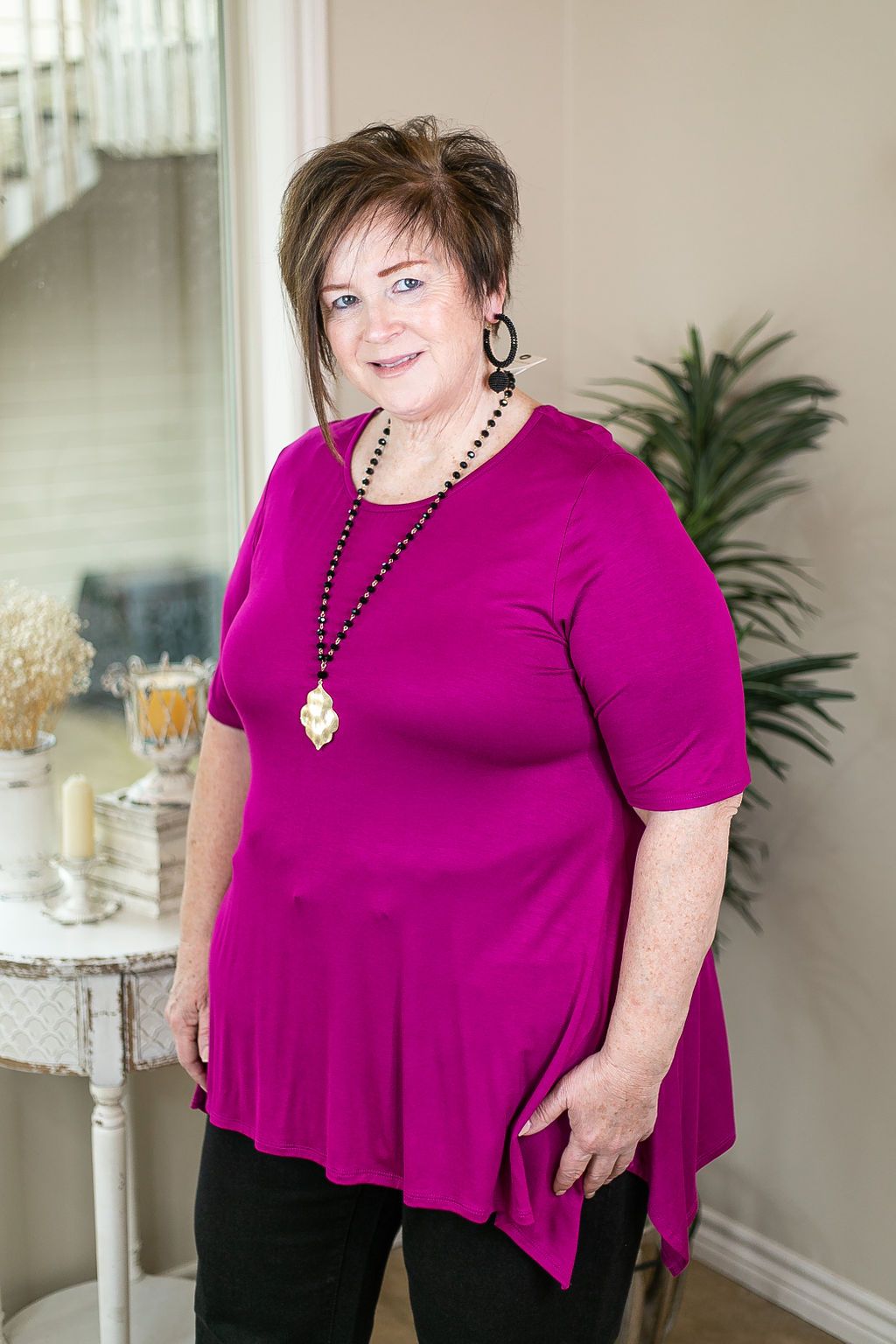 Whenever This Happens Solid Handkerchief Tunic Top in Magenta