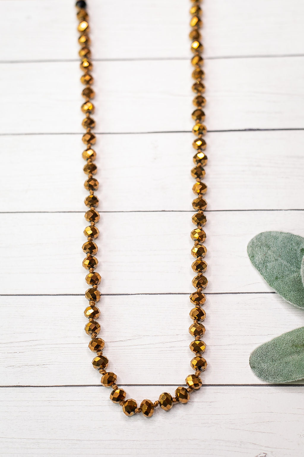 36 Inch Long Layering 8mm Crystal Strand Necklace in Dark Gold - Giddy Up Glamour Boutique