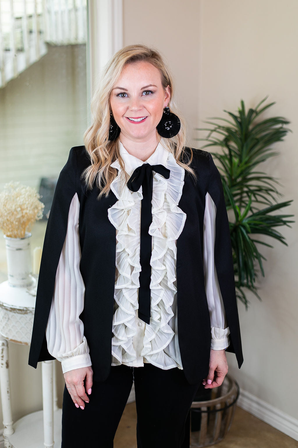 Serious Business Cape Blazer in Black - Giddy Up Glamour Boutique