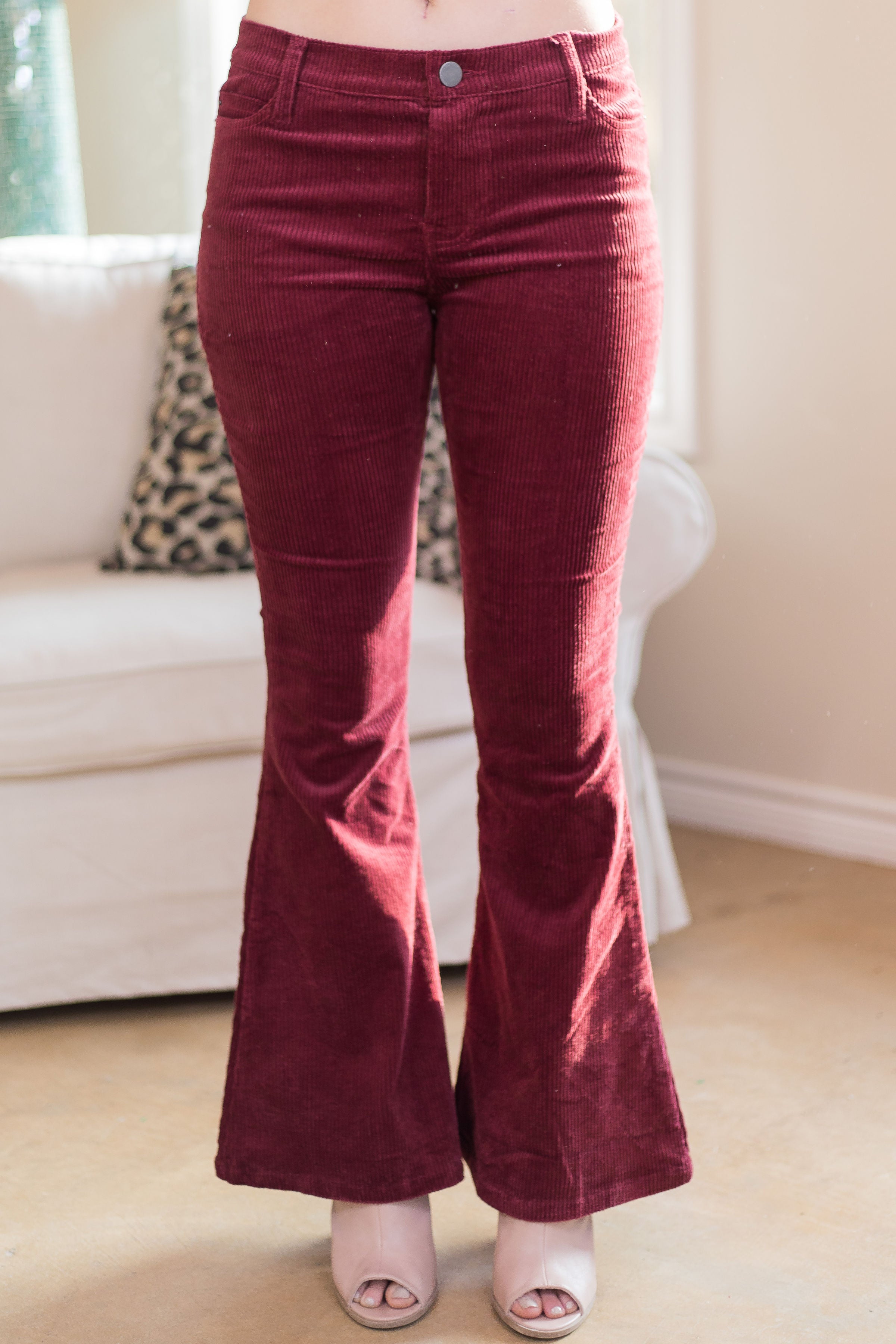 women's plus size boutique maroon burgundy corduroy flare leg pants jeans outfit groovy hippie vintage bell bottoms