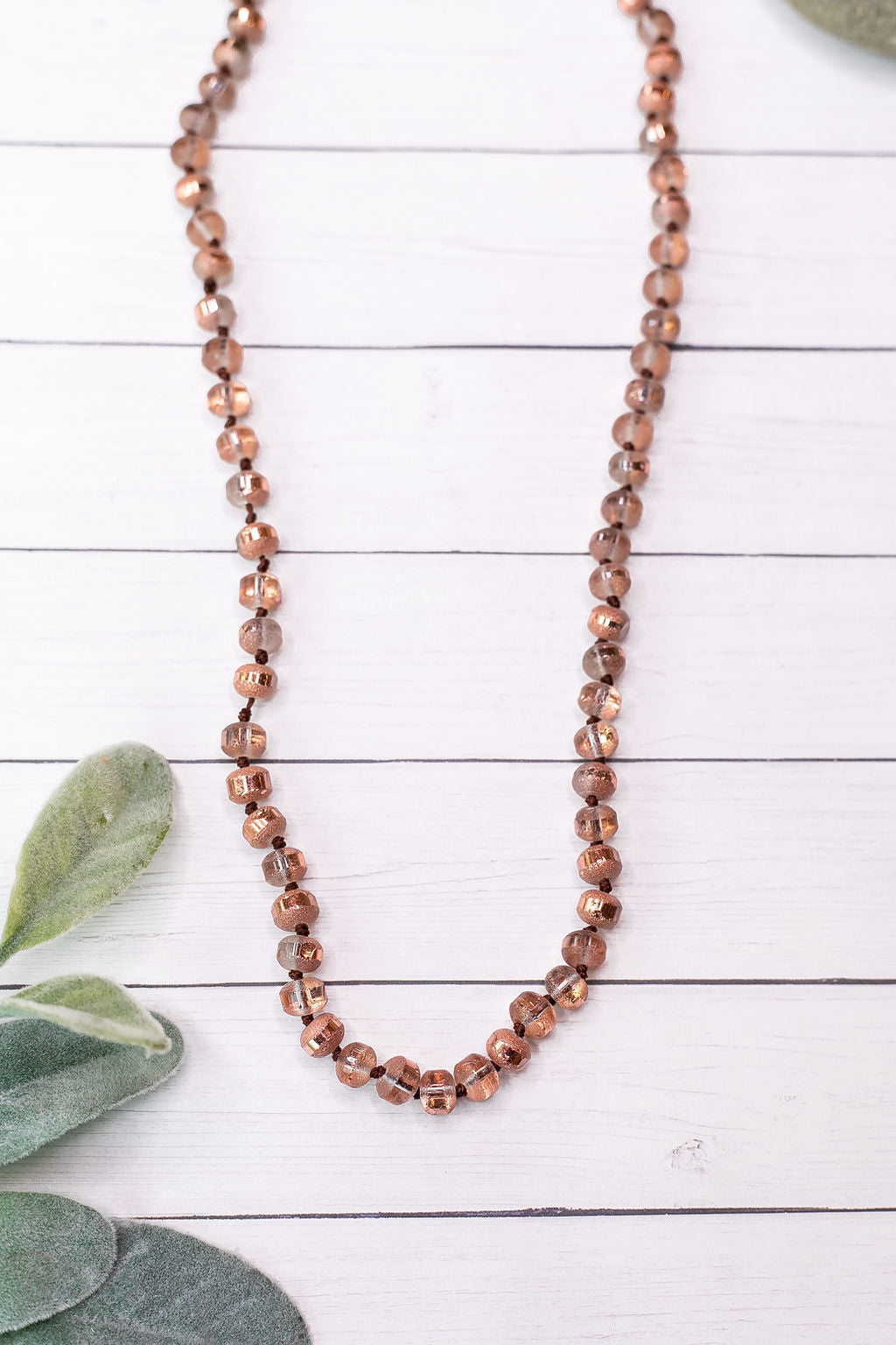 36 Inch Long Layering 8mm Crystal Strand Necklace in Bronze and Rose Gold - Giddy Up Glamour Boutique