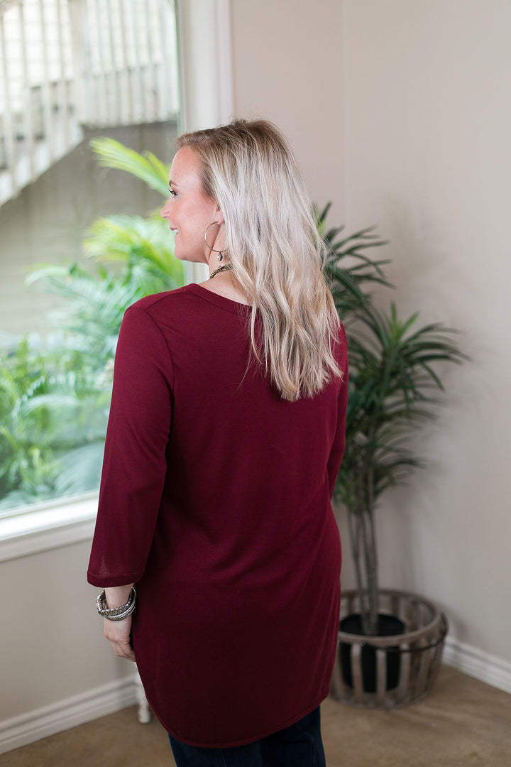 Sweet Home College Station Loose Fit 3/4 Sleeve Top in Maroon - Giddy Up Glamour Boutique