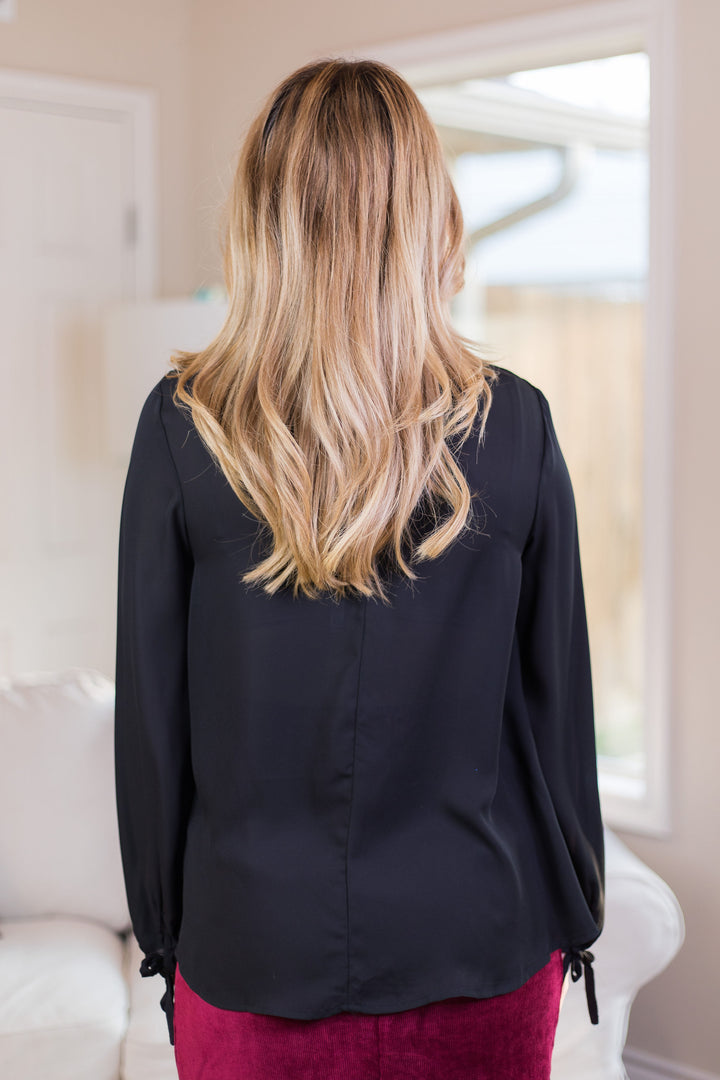 Last Chance Size Small & Medium | Glimmer in the Night Blouse with Beaded Neckline in Black - Giddy Up Glamour Boutique