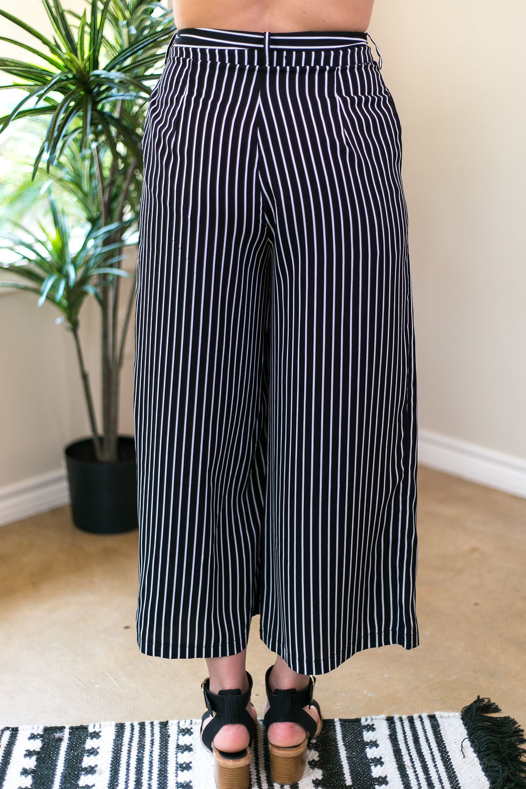 Favorite Lines Stripe Culotte Pants in Black - Giddy Up Glamour Boutique