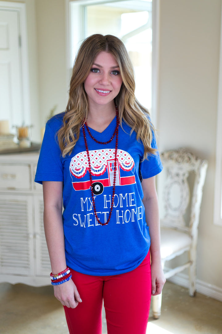 Last Chance Size Small | My Home Sweet Home Short Sleeve Tee Shirt in Blue - Giddy Up Glamour Boutique