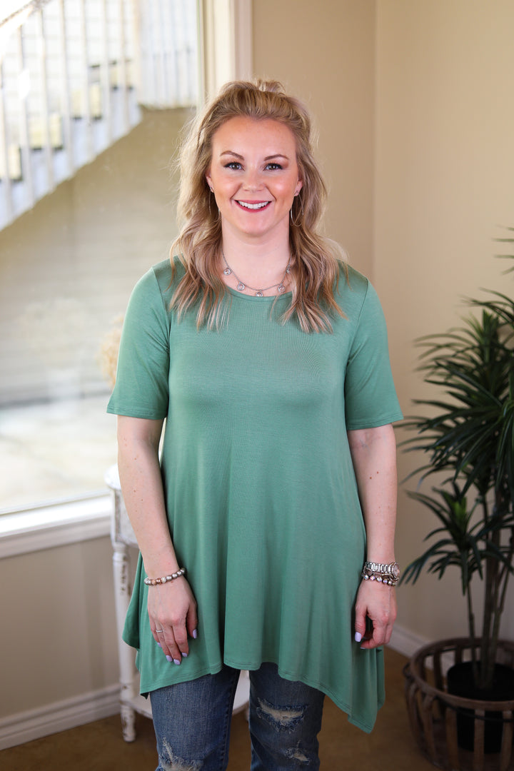 Whenever This Happens Solid Handkerchief Tunic Top in Sage Green - Giddy Up Glamour Boutique