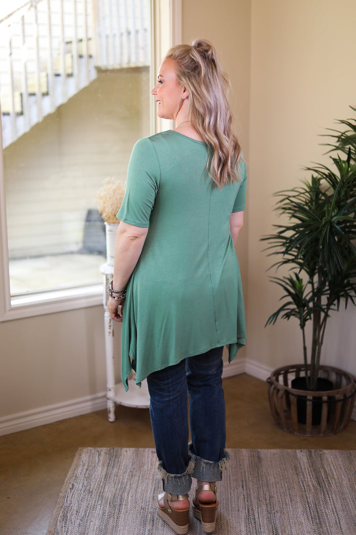 Whenever This Happens Solid Handkerchief Tunic Top in Sage Green - Giddy Up Glamour Boutique
