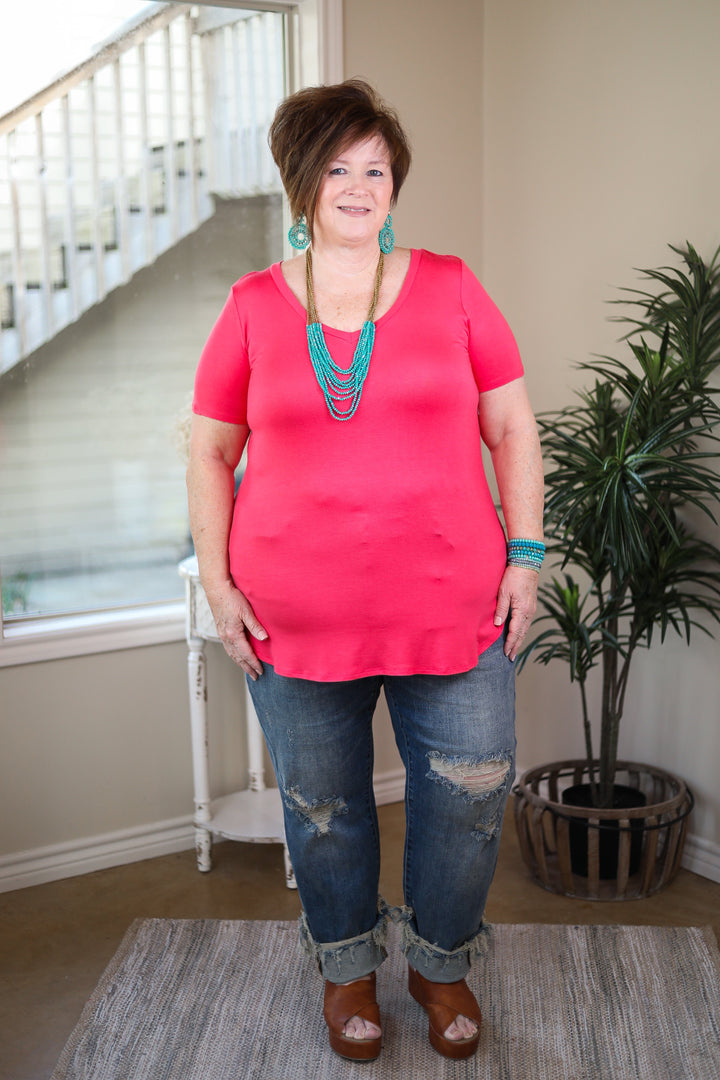 Simply The Best V Neck Short Sleeve Tee Shirt in Coral pink soft & sexy short sleeve top