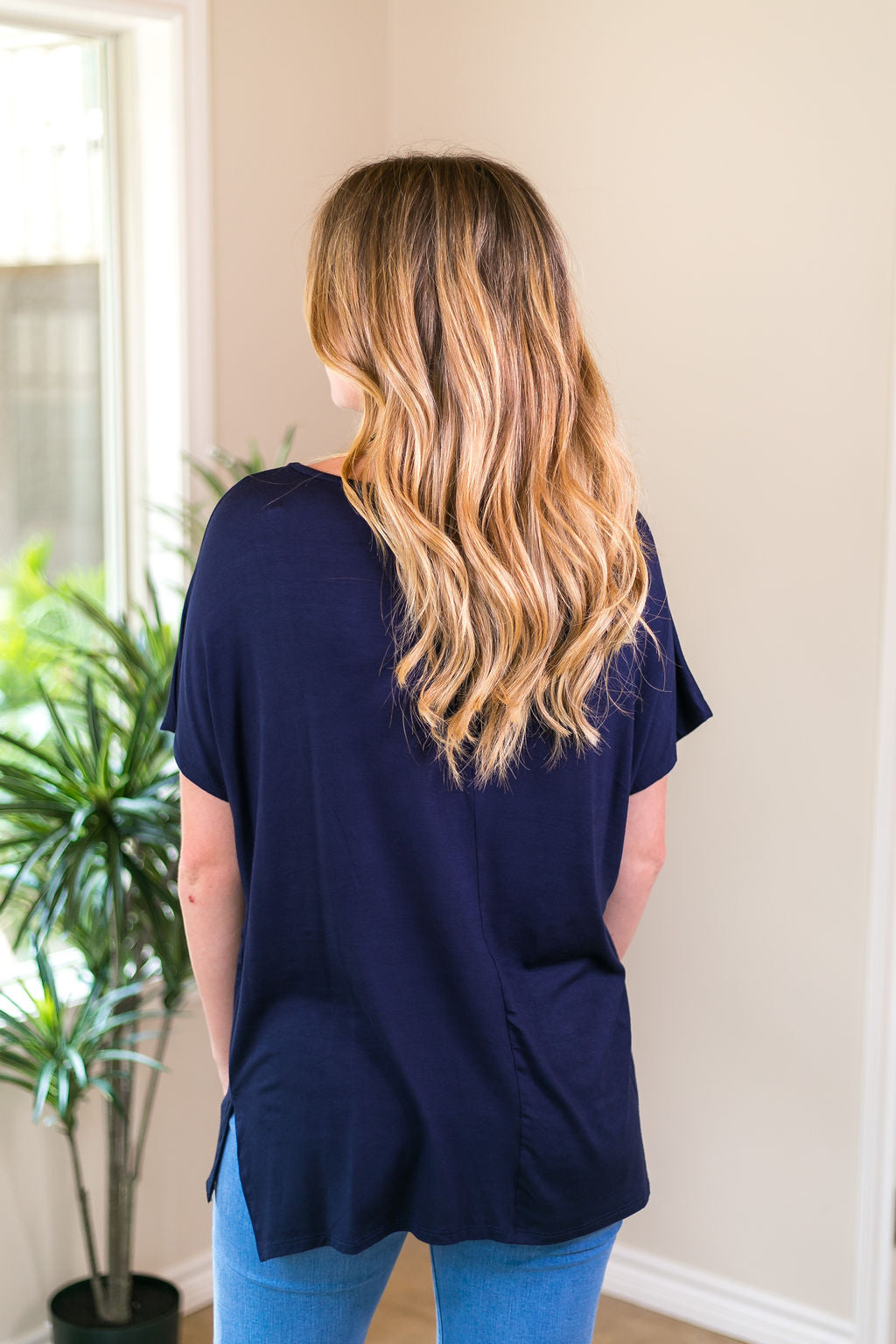 Last Chance Size Small | Everyday Basics Drop Sleeve Solid Piko Top in Navy Blue - Giddy Up Glamour Boutique