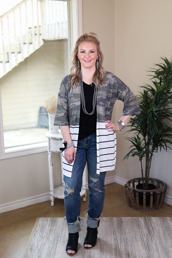 In a Major Way Camouflage and Stripe Short Sleeve Cover Up in Ivory - Giddy Up Glamour Boutique