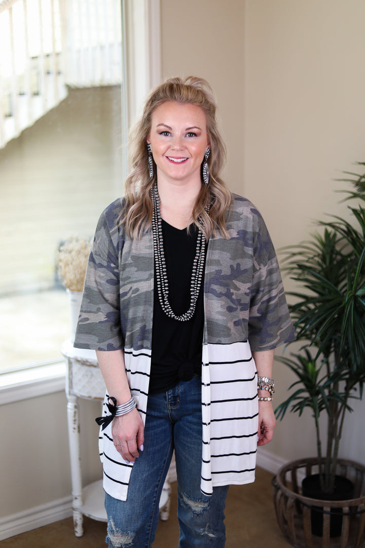In a Major Way Camouflage and Stripe Short Sleeve Cover Up in Ivory - Giddy Up Glamour Boutique