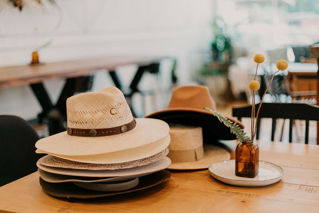 Charlie 1 Horse | Hair Trigger Straw Stiff Brim Hat with Brown Band and Conchos - Giddy Up Glamour Boutique