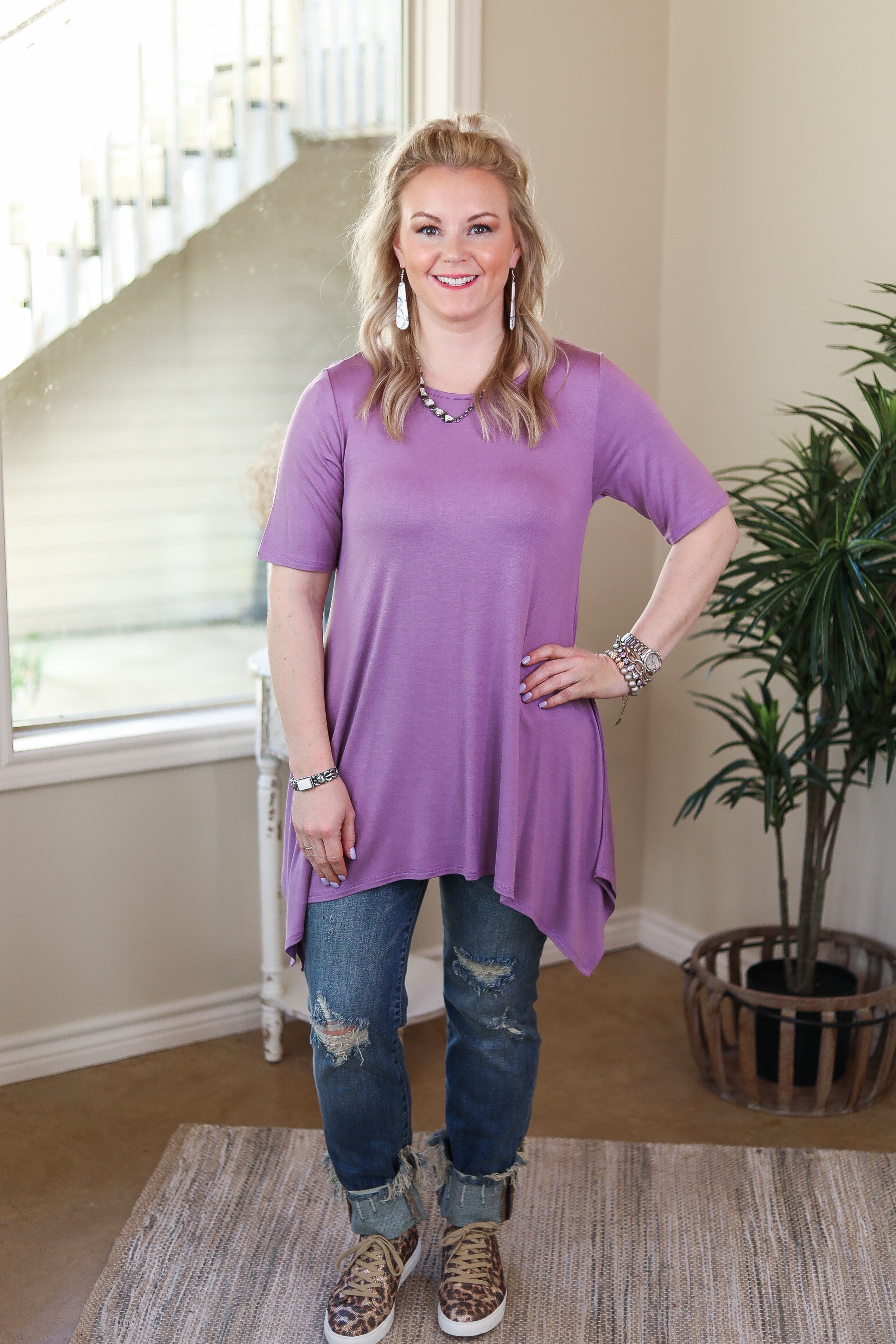 Whenever This Happens Solid Handkerchief Tunic Top in Lavender