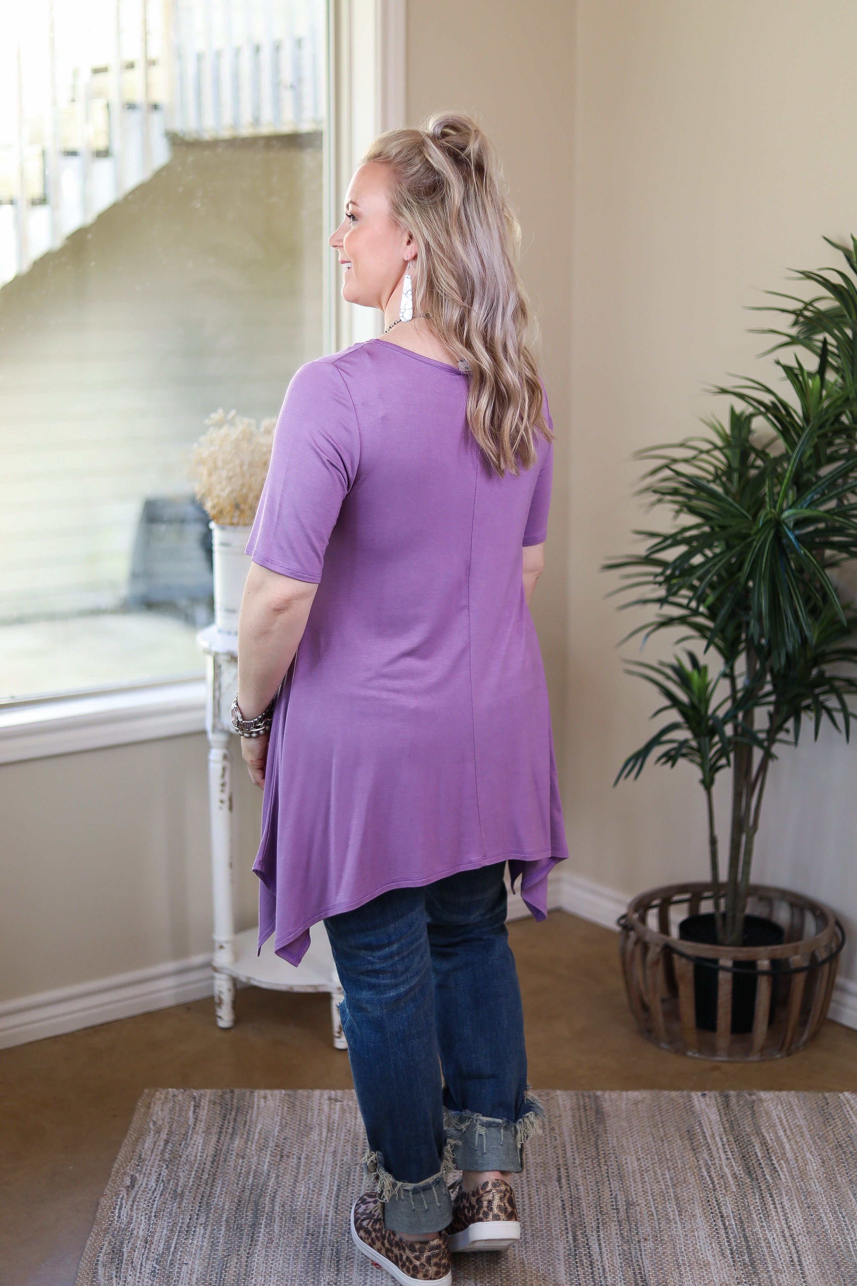 Whenever This Happens Solid Handkerchief Tunic Top in Lavender - Giddy Up Glamour Boutique