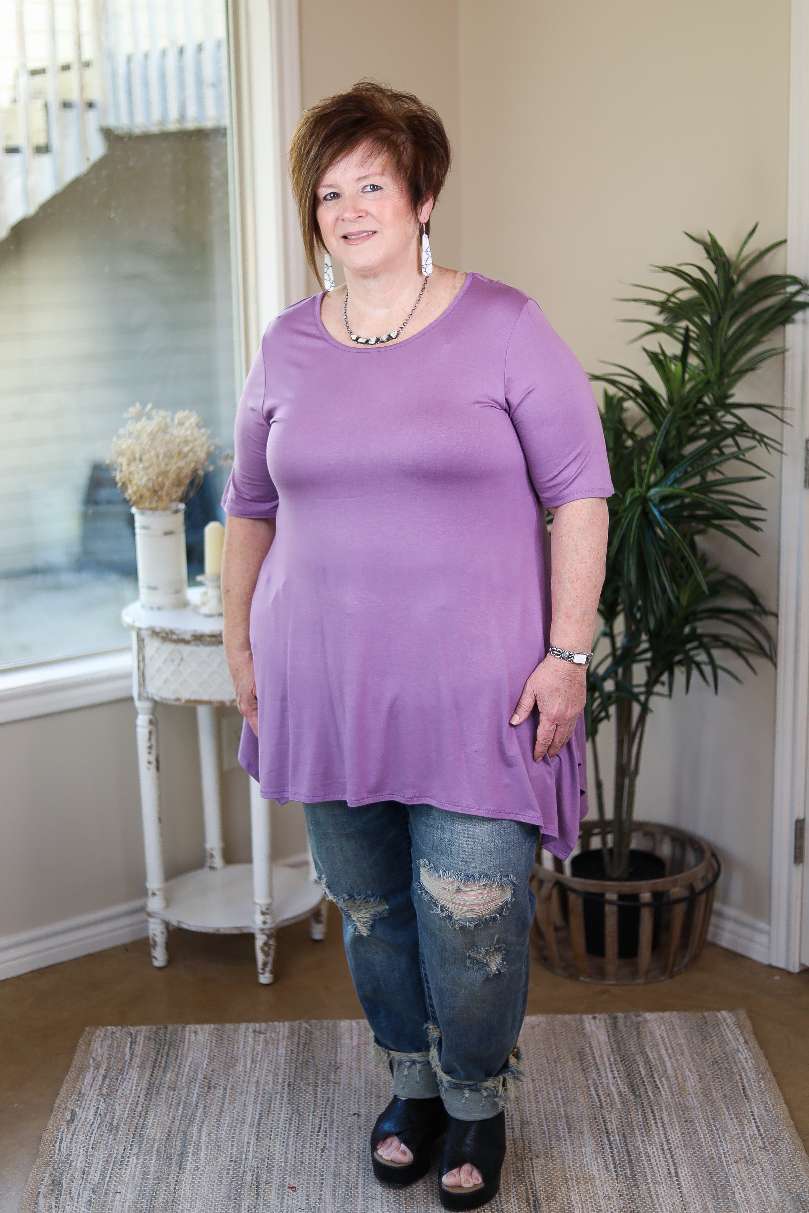 Whenever This Happens Solid Handkerchief Tunic Top in Lavender - Giddy Up Glamour Boutique