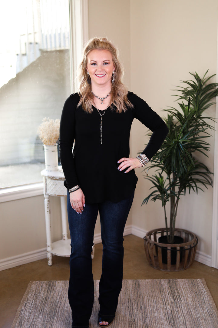 Simply The Best V Neck Long Sleeve Tee in Black