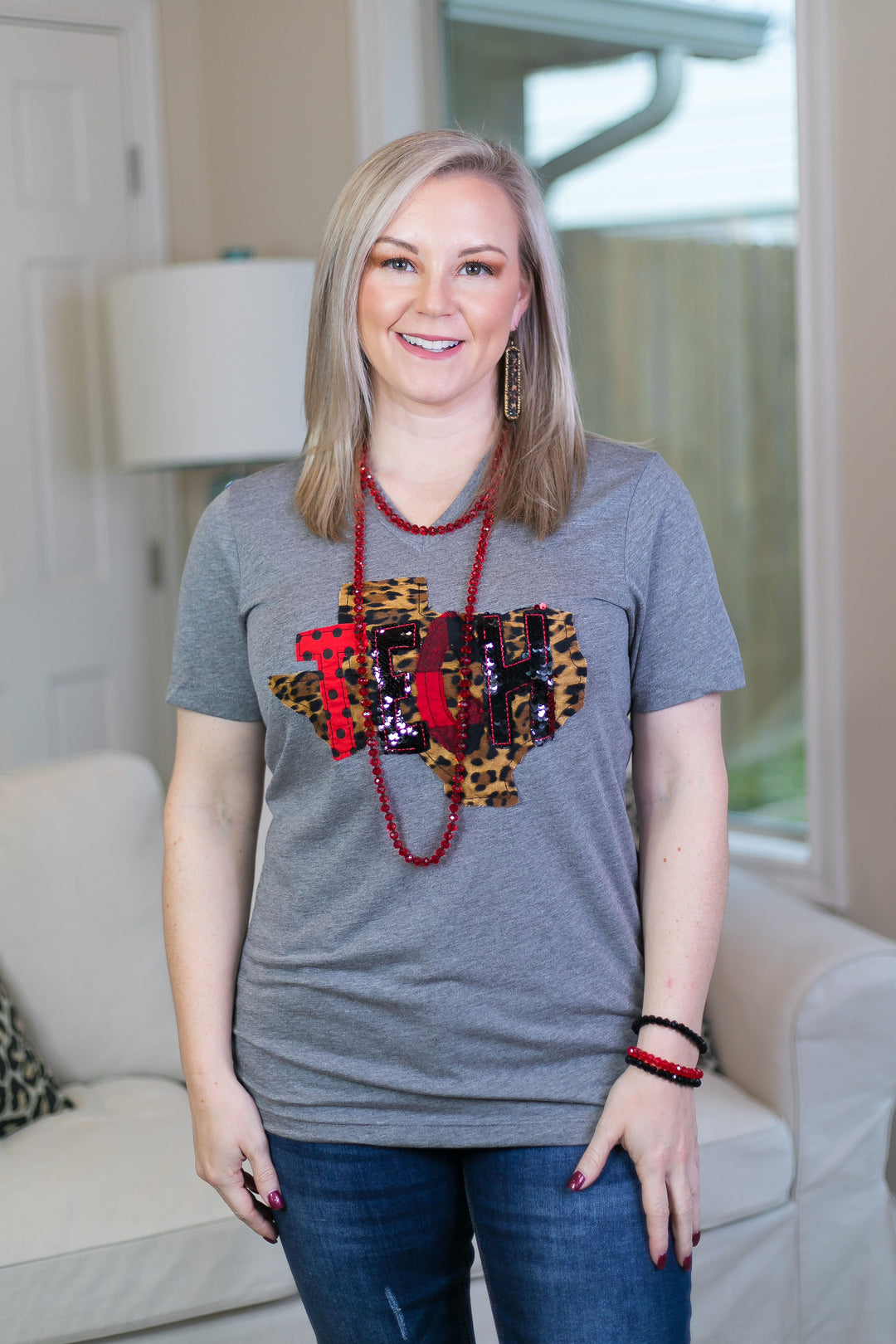 Texas Tech University women's plus size boutique sequins buffalo plaid bella canvas tee shirt top blouse wreck 'em