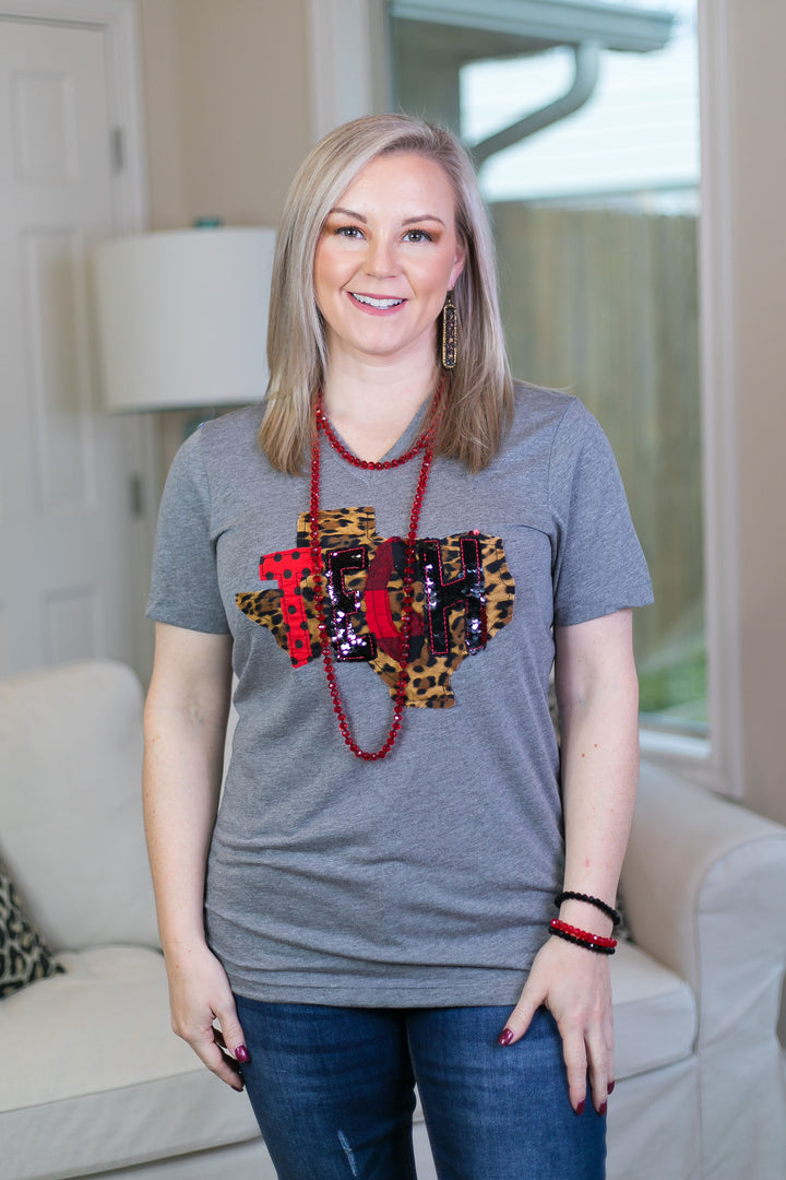 Texas Tech University women's plus size boutique sequins buffalo plaid bella canvas tee shirt top blouse wreck 'em