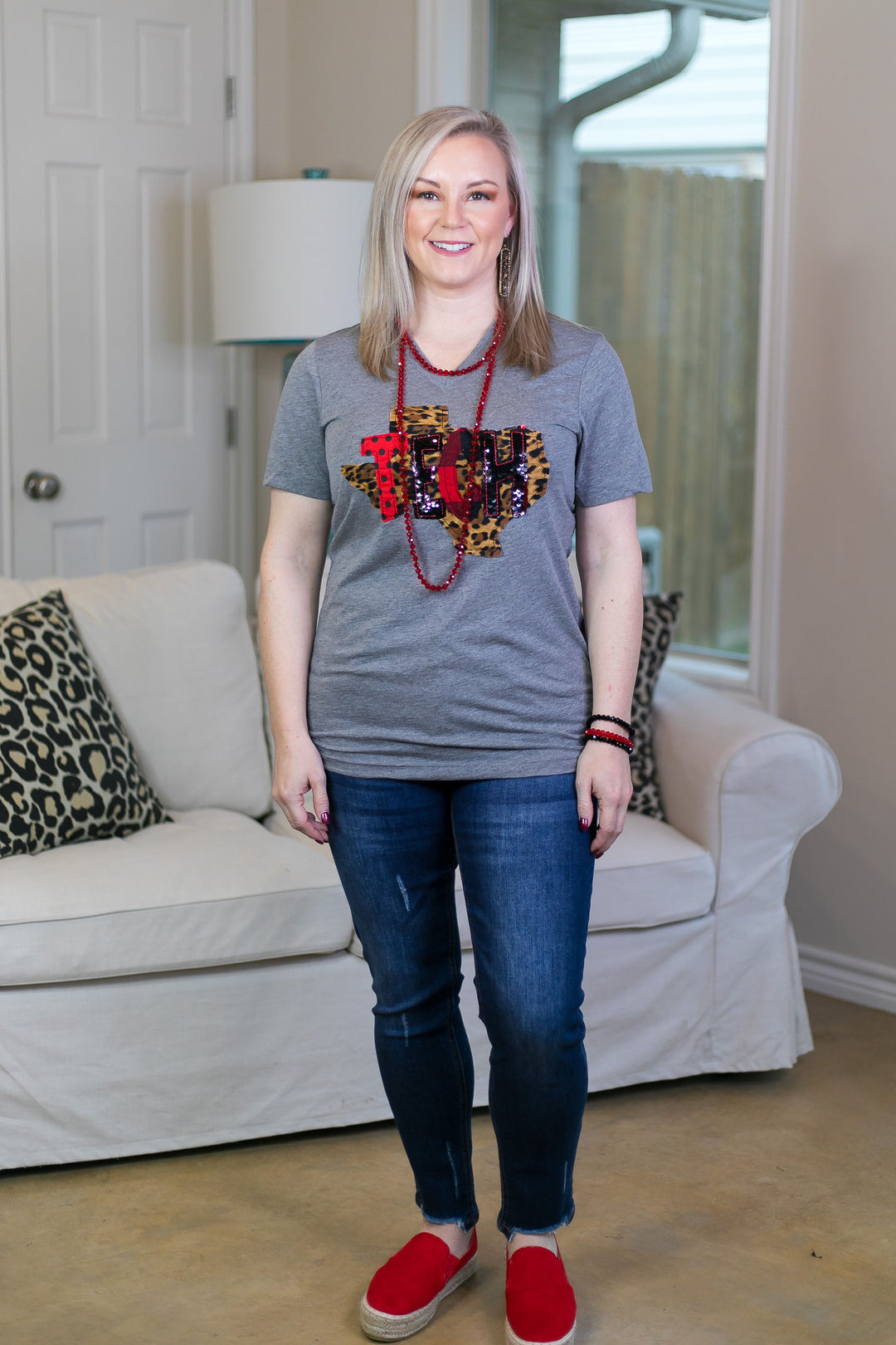 Texas Tech University women's plus size boutique sequins buffalo plaid bella canvas tee shirt top blouse wreck 'em