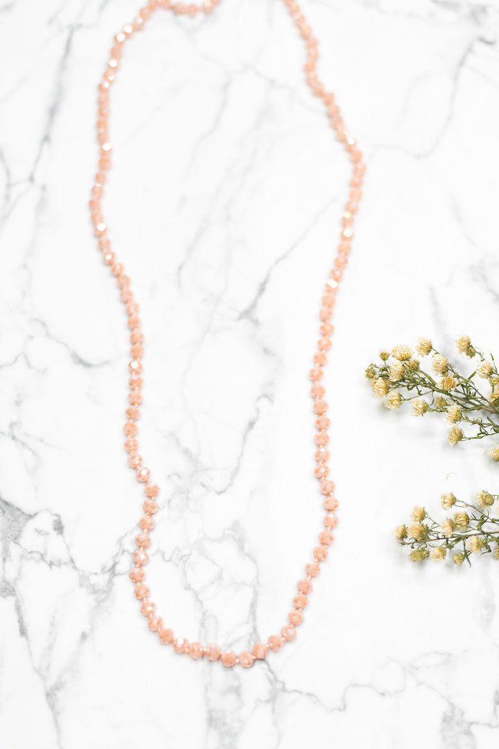 36 Inch Long Layering 8mm Crystal Strand Necklace in Blush Pink - Giddy Up Glamour Boutique