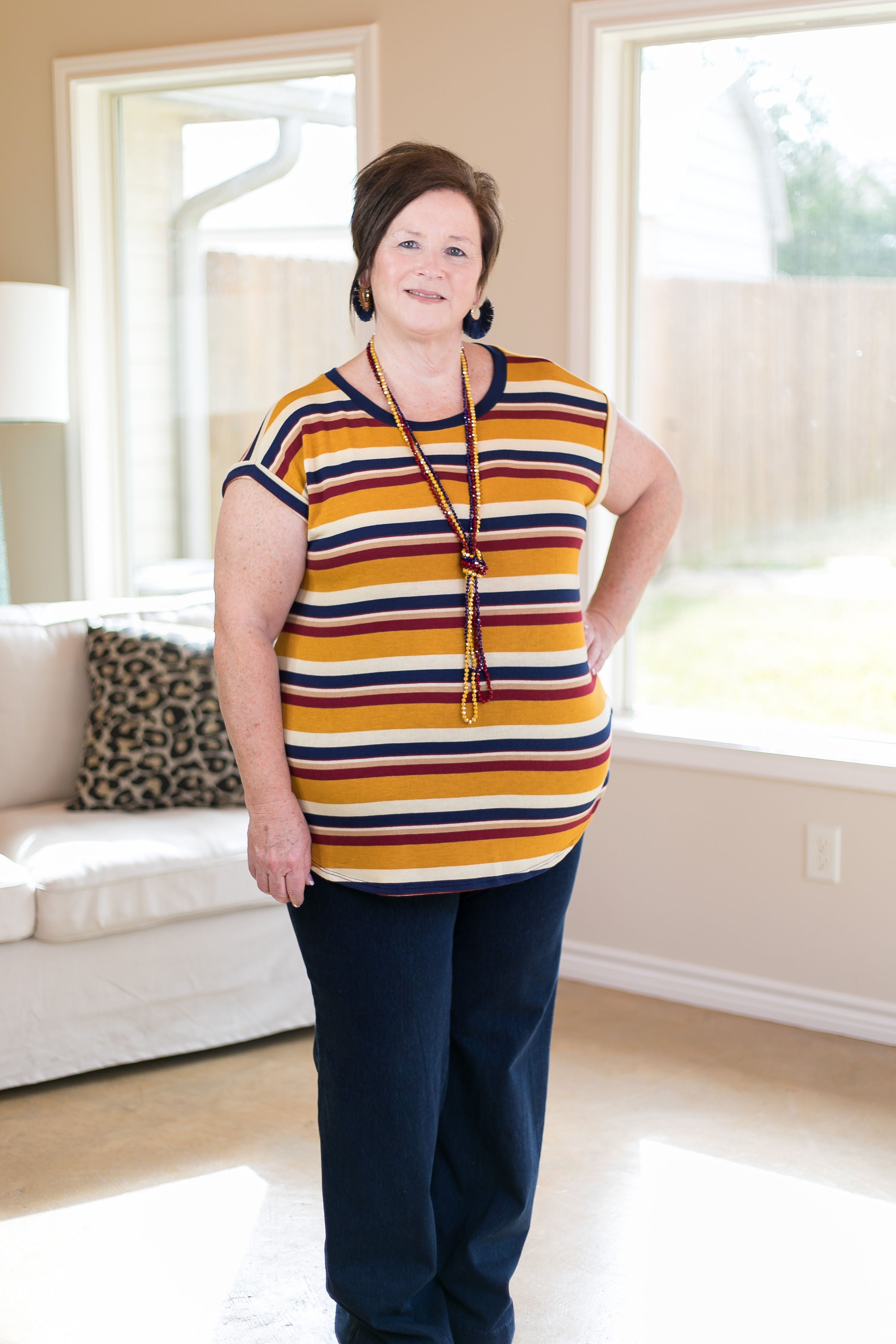 Unanswered Questions Stripe Plus Size Top in Mustard Yellow - Giddy Up Glamour Boutique