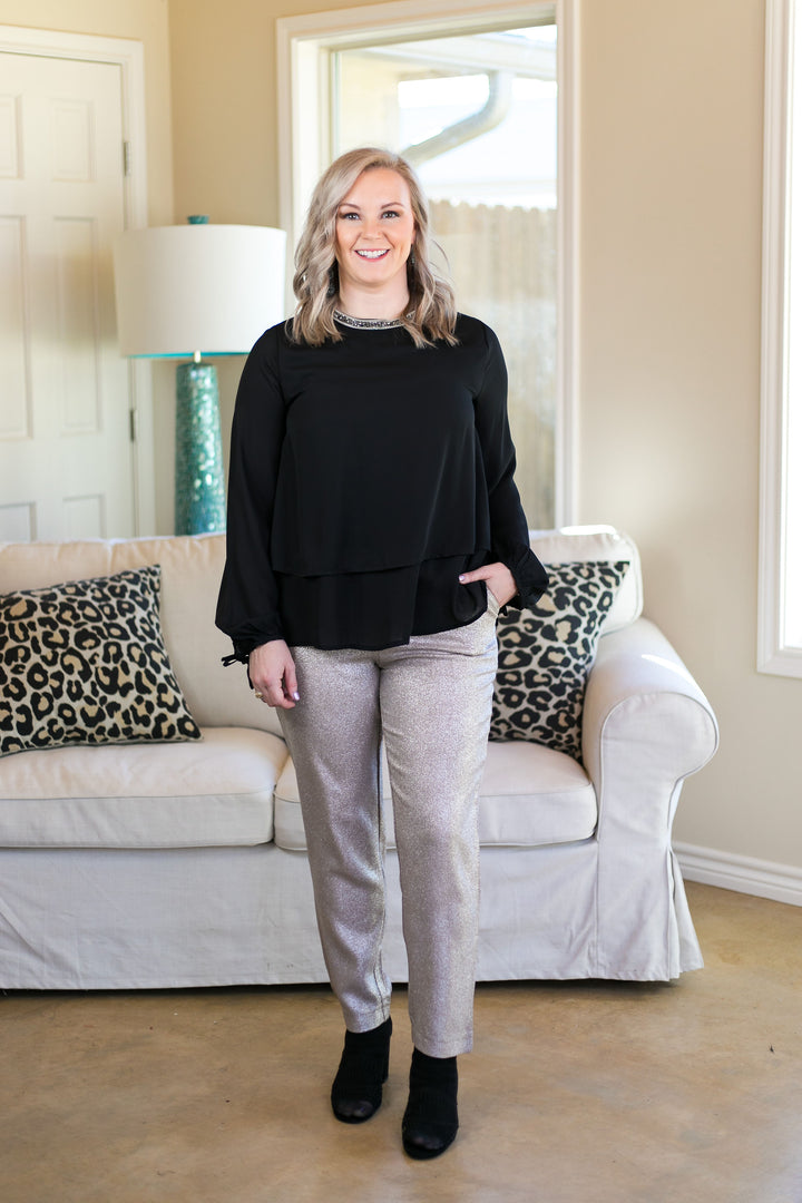 Heartbreak Girl Metallic Pleated Pants in Silver - Giddy Up Glamour Boutique