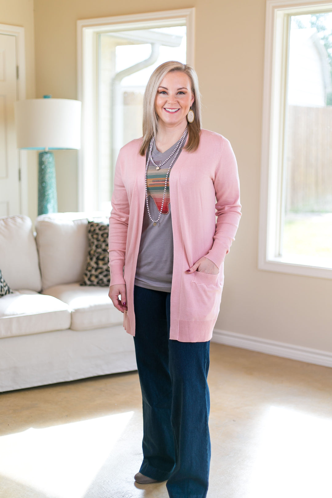 Last Chance Size S & 2XL | Blame It On Texas Serape V Neck Tee Shirt in Grey - Giddy Up Glamour Boutique