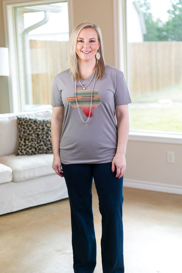 Last Chance Size S & 2XL | Blame It On Texas Serape V Neck Tee Shirt in Grey - Giddy Up Glamour Boutique