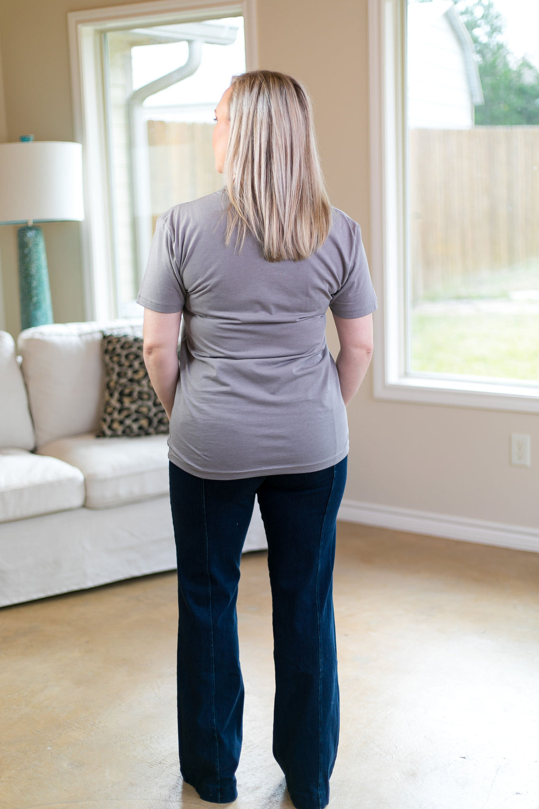 Last Chance Size S & 2XL | Blame It On Texas Serape V Neck Tee Shirt in Grey - Giddy Up Glamour Boutique