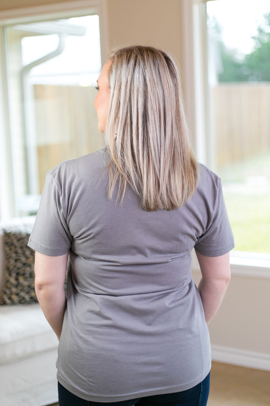 Last Chance Size S & 2XL | Blame It On Texas Serape V Neck Tee Shirt in Grey - Giddy Up Glamour Boutique