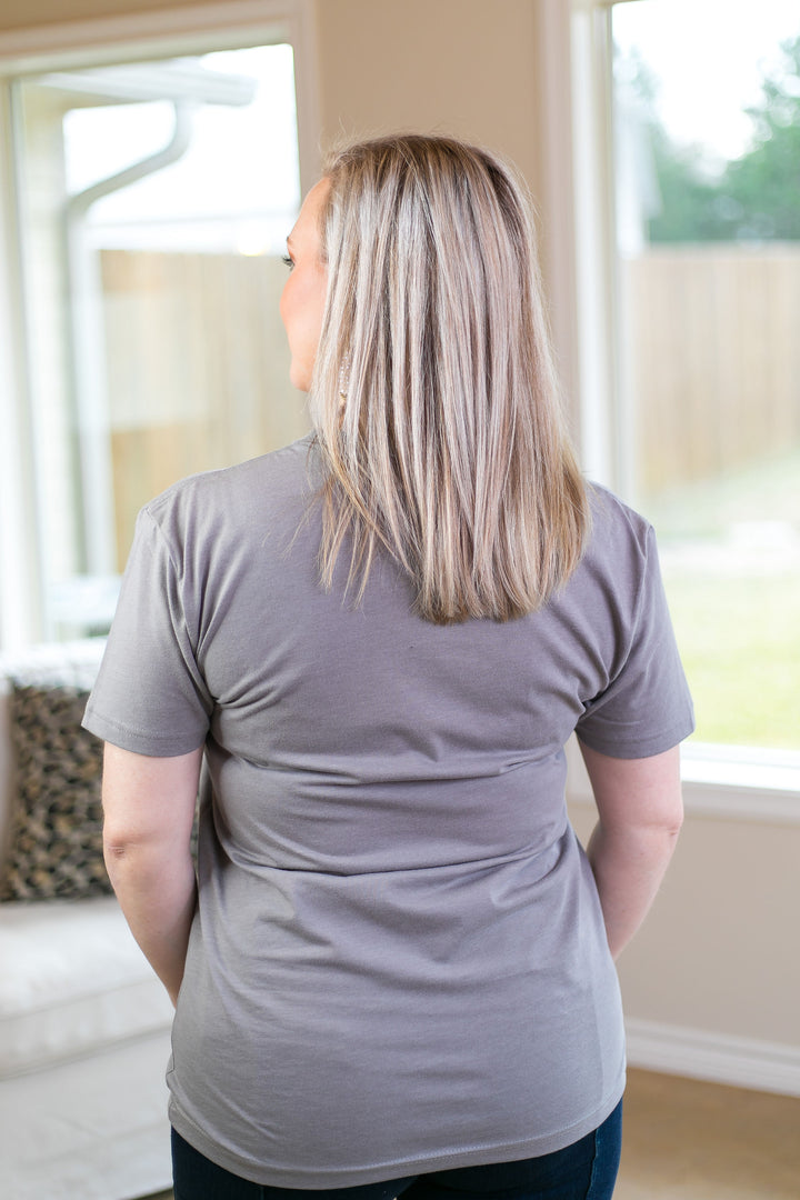 Last Chance Size S & 2XL | Blame It On Texas Serape V Neck Tee Shirt in Grey - Giddy Up Glamour Boutique