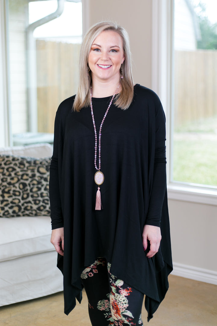 Last Chance Size Small & Med. | Perfect Getaway Handkerchief Top in Black (Oversized) - Giddy Up Glamour Boutique