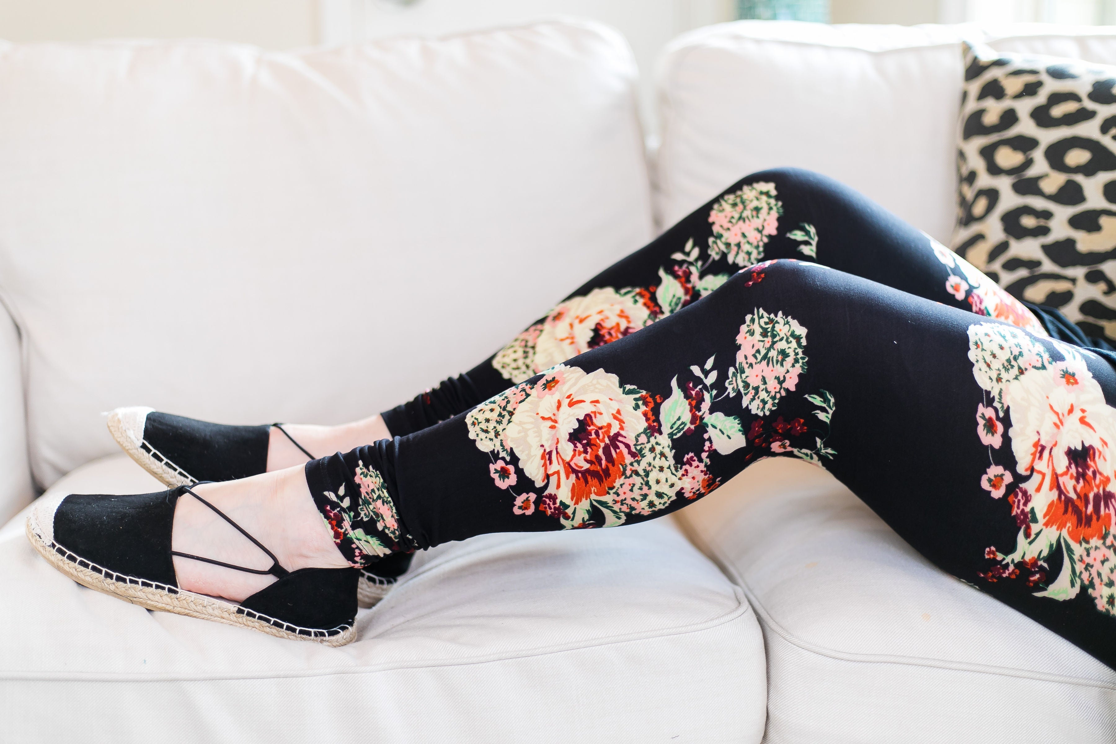 This Is The Life Floral Print Leggings in Black - Giddy Up Glamour Boutique