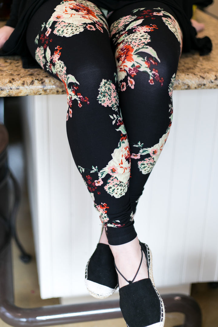 This Is The Life Floral Print Leggings in Black - Giddy Up Glamour Boutique