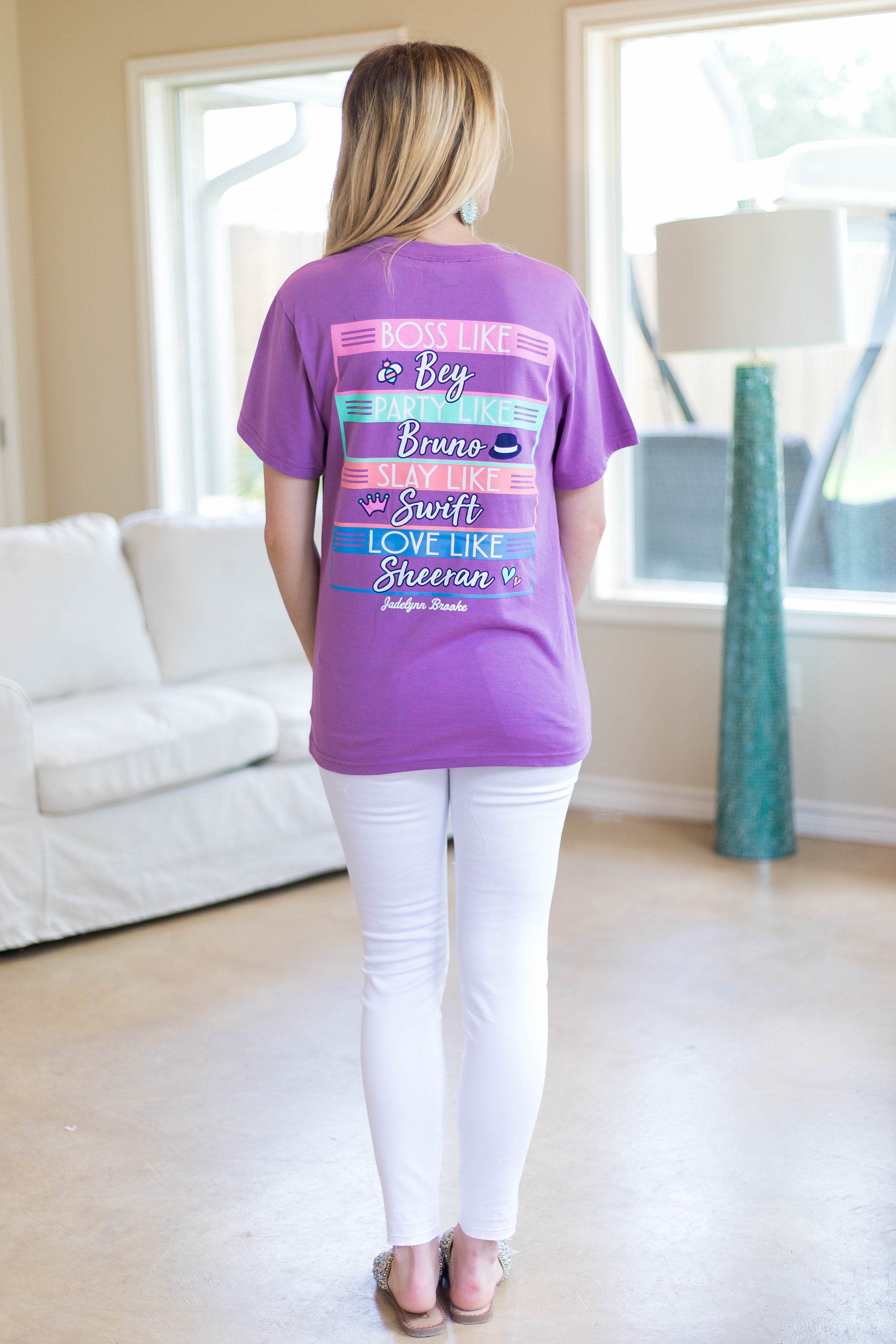 Drop The Mic Short Sleeve Tee Shirt in Purple - Giddy Up Glamour Boutique