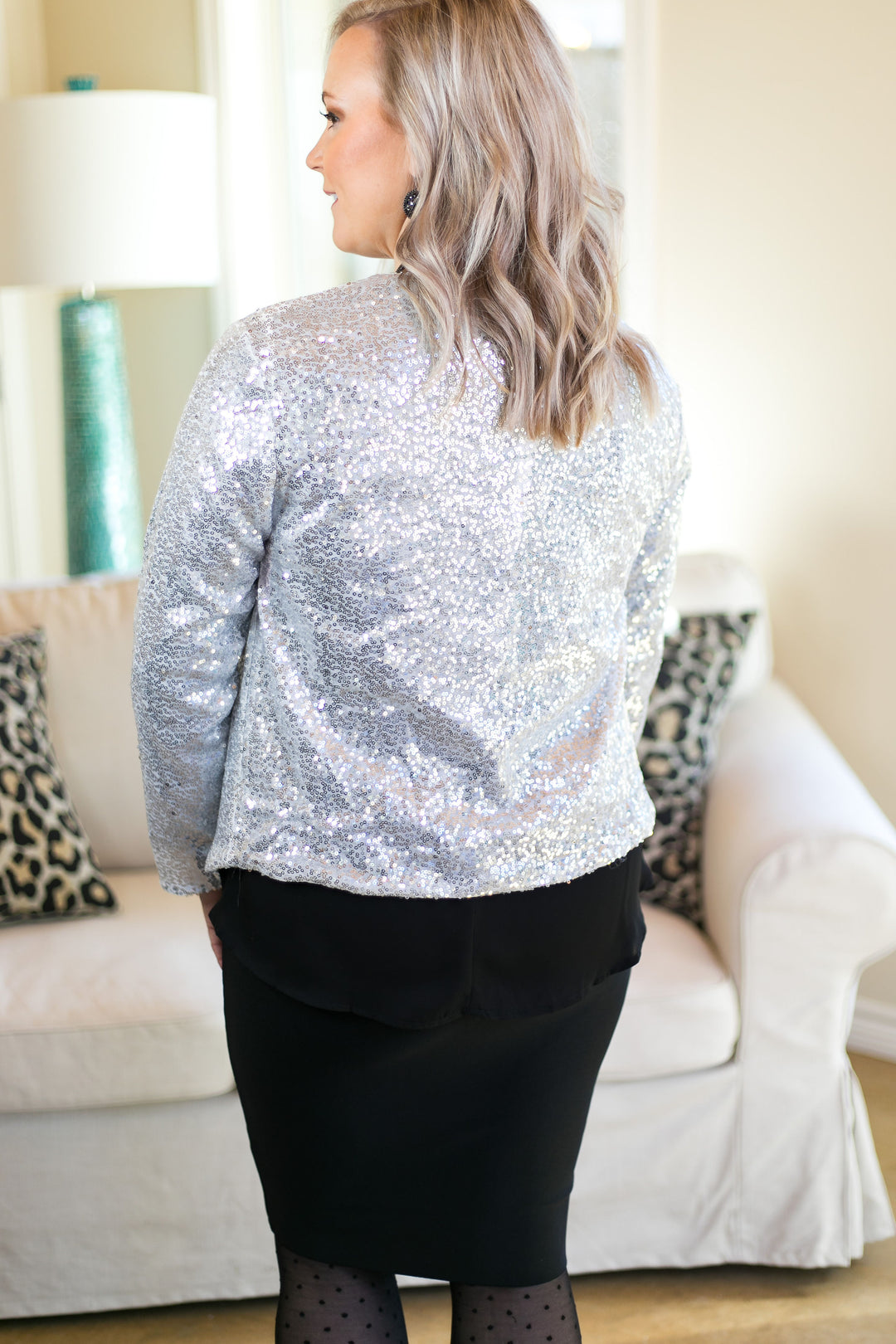 Glam Slam Sequin Blazer Jacket in Silver - Giddy Up Glamour Boutique