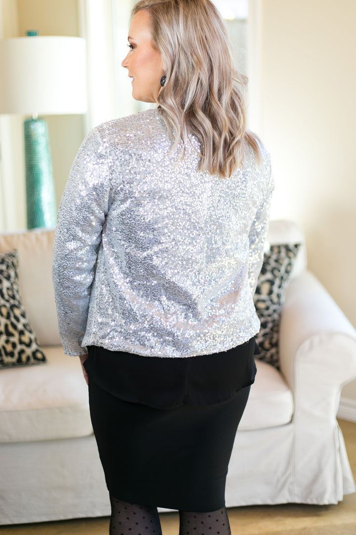Glam Slam Sequin Blazer Jacket in Silver - Giddy Up Glamour Boutique