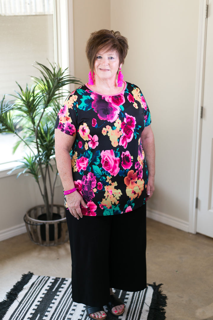 Got Your Back Neon Floral Short Sleeve Top with Leopard Print Open Back - Giddy Up Glamour Boutique
