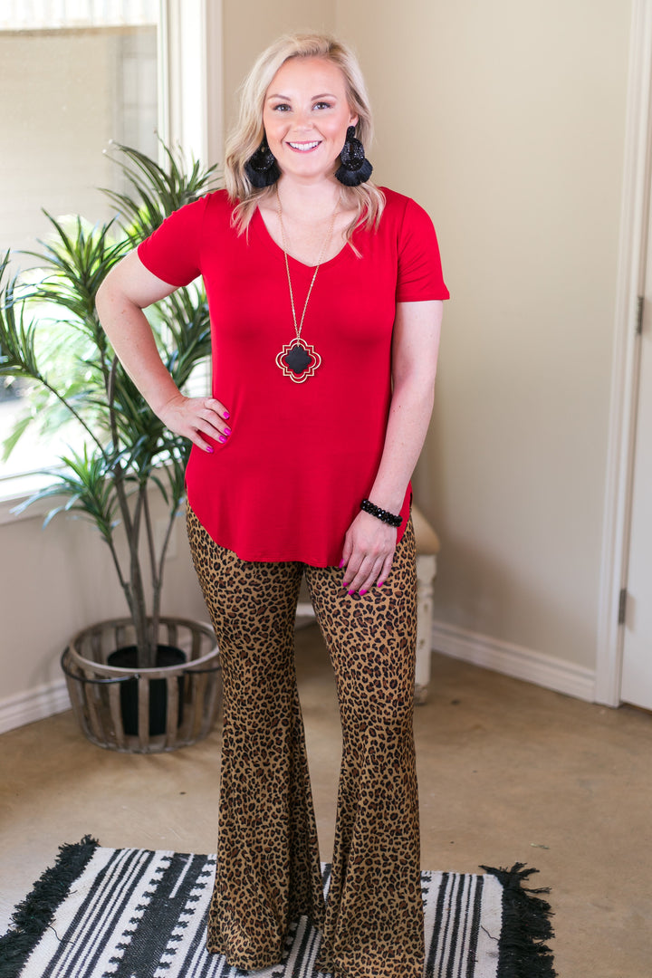 Simply The Best V Neck Short Sleeve Tee Shirt in Red - Giddy Up Glamour Boutique