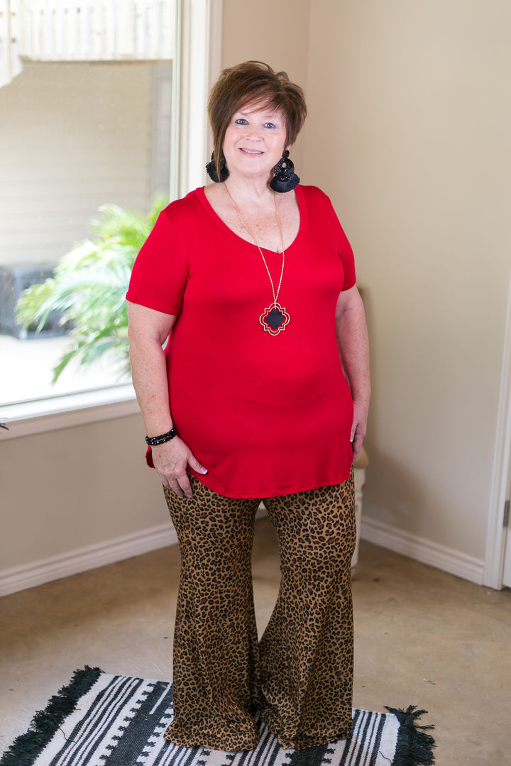 Simply The Best V Neck Short Sleeve Tee Shirt in Red - Giddy Up Glamour Boutique