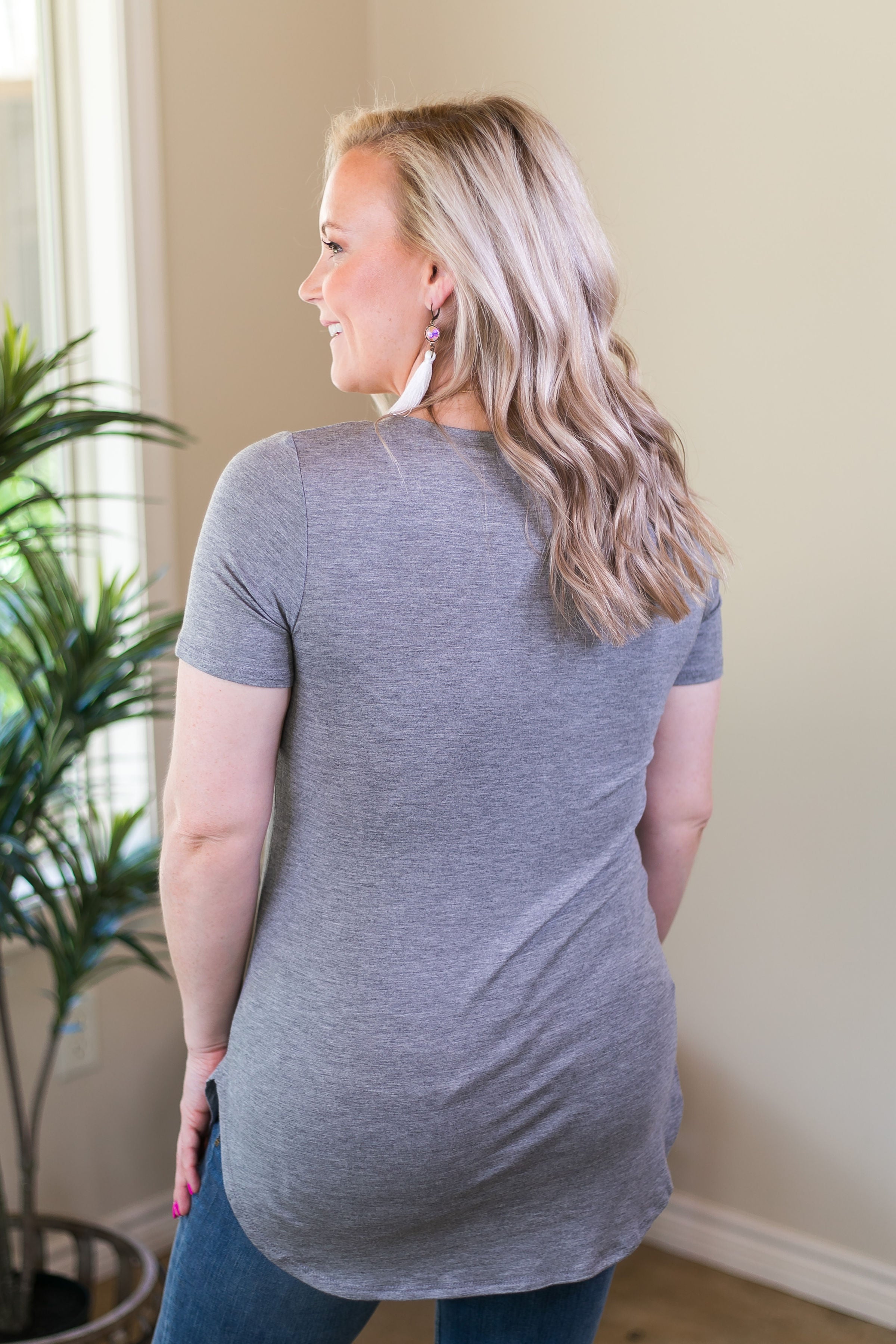 Last Chance Size S, 2XL, & 3XL | Simply The Best V Neck Short Sleeve Tee Shirt in Heather Grey - Giddy Up Glamour Boutique