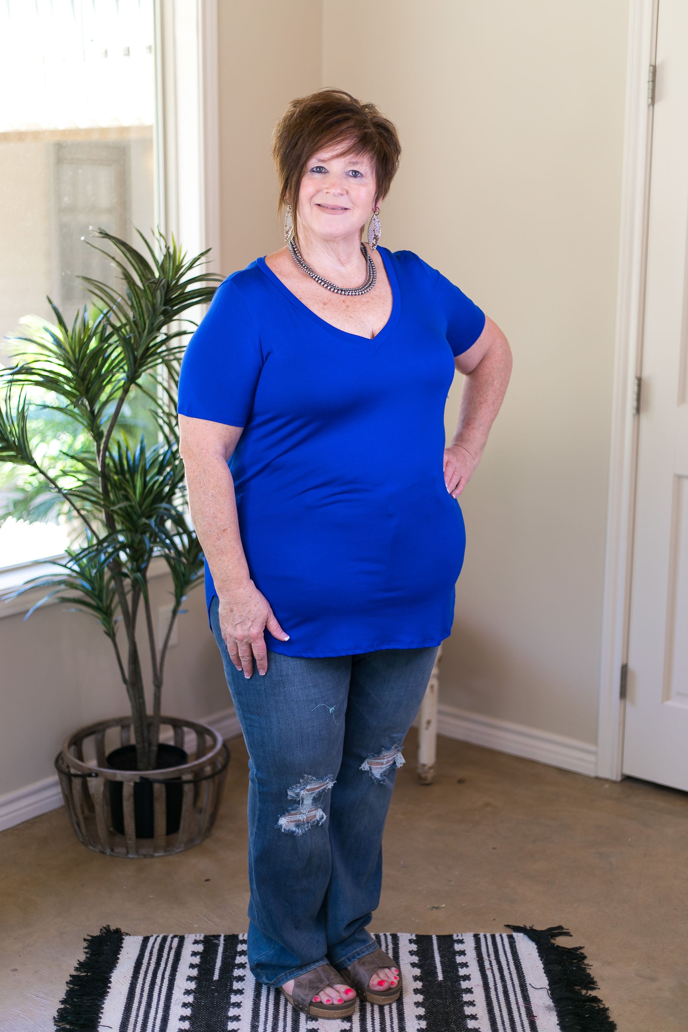 Last Chance Size 3XL | Simply The Best V Neck Short Sleeve Tee Shirt in Royal Blue - Giddy Up Glamour Boutique
