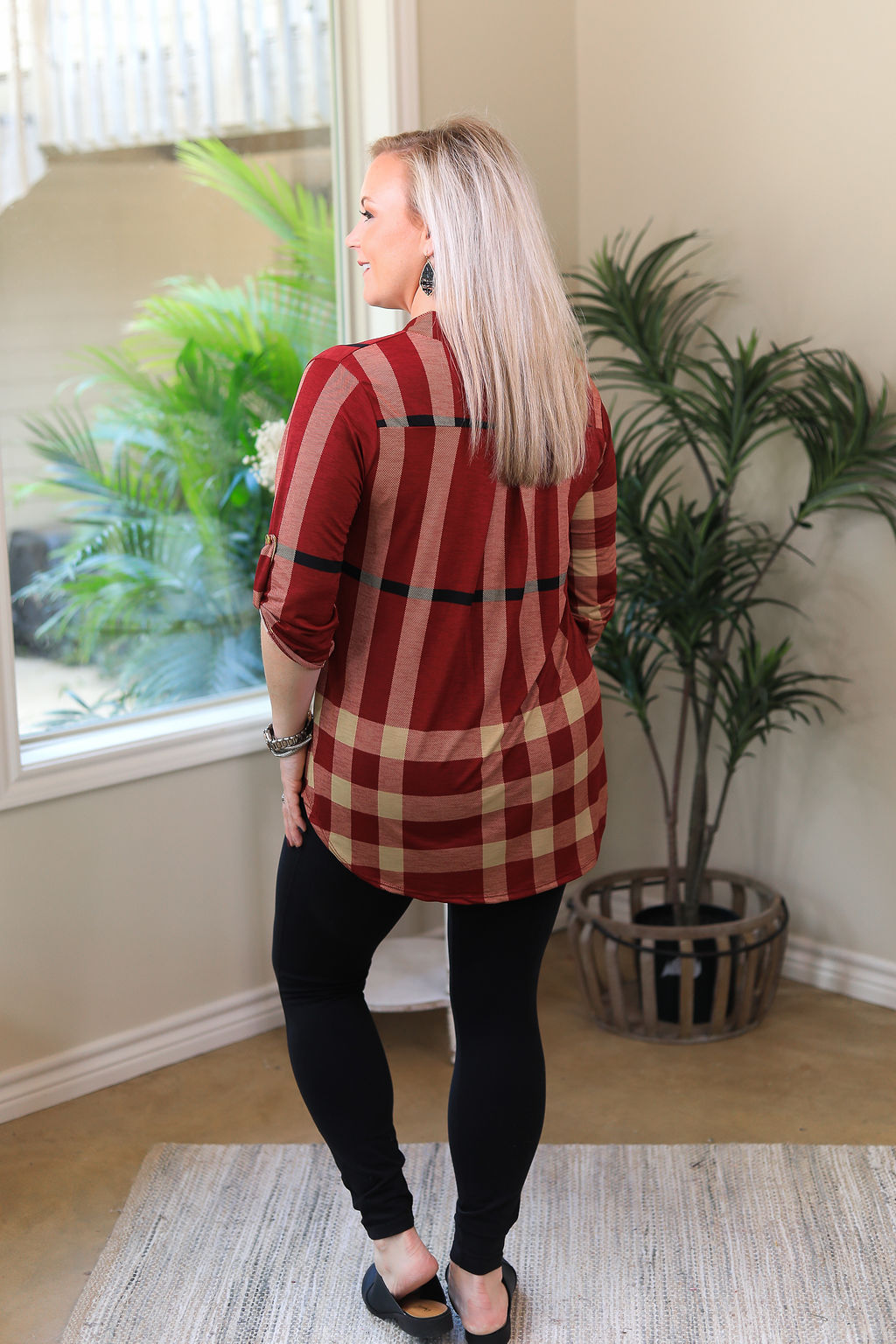 Last Chance Size Small & 3XL | Scenic Route Plaid Collared Tunic Top in Maroon - Giddy Up Glamour Boutique