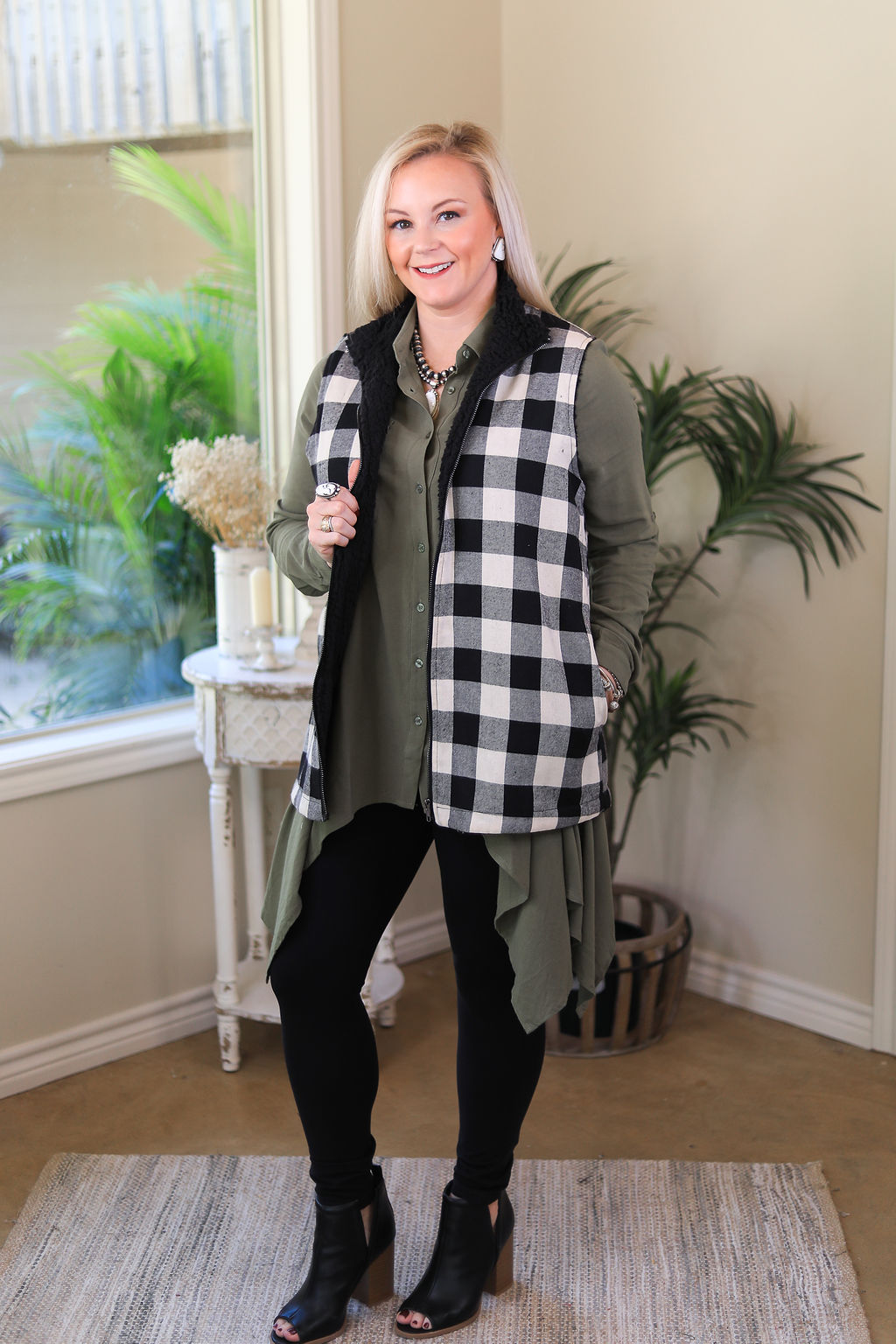 Last Chance Size S & M | Right Impression Linen Button Up Handkerchief Tunic in Olive Green - Giddy Up Glamour Boutique