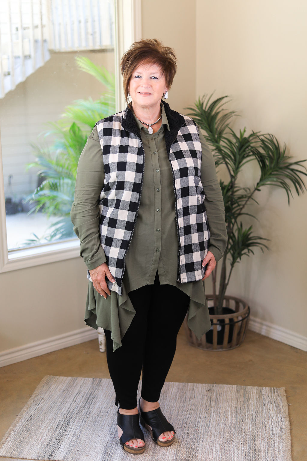 Last Chance Size S & M | Right Impression Linen Button Up Handkerchief Tunic in Olive Green - Giddy Up Glamour Boutique