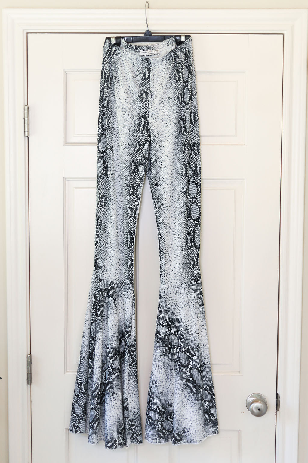Last Chance Size Large | Act Wildly Snakeskin Flare Bell Bottom Pants in Grey