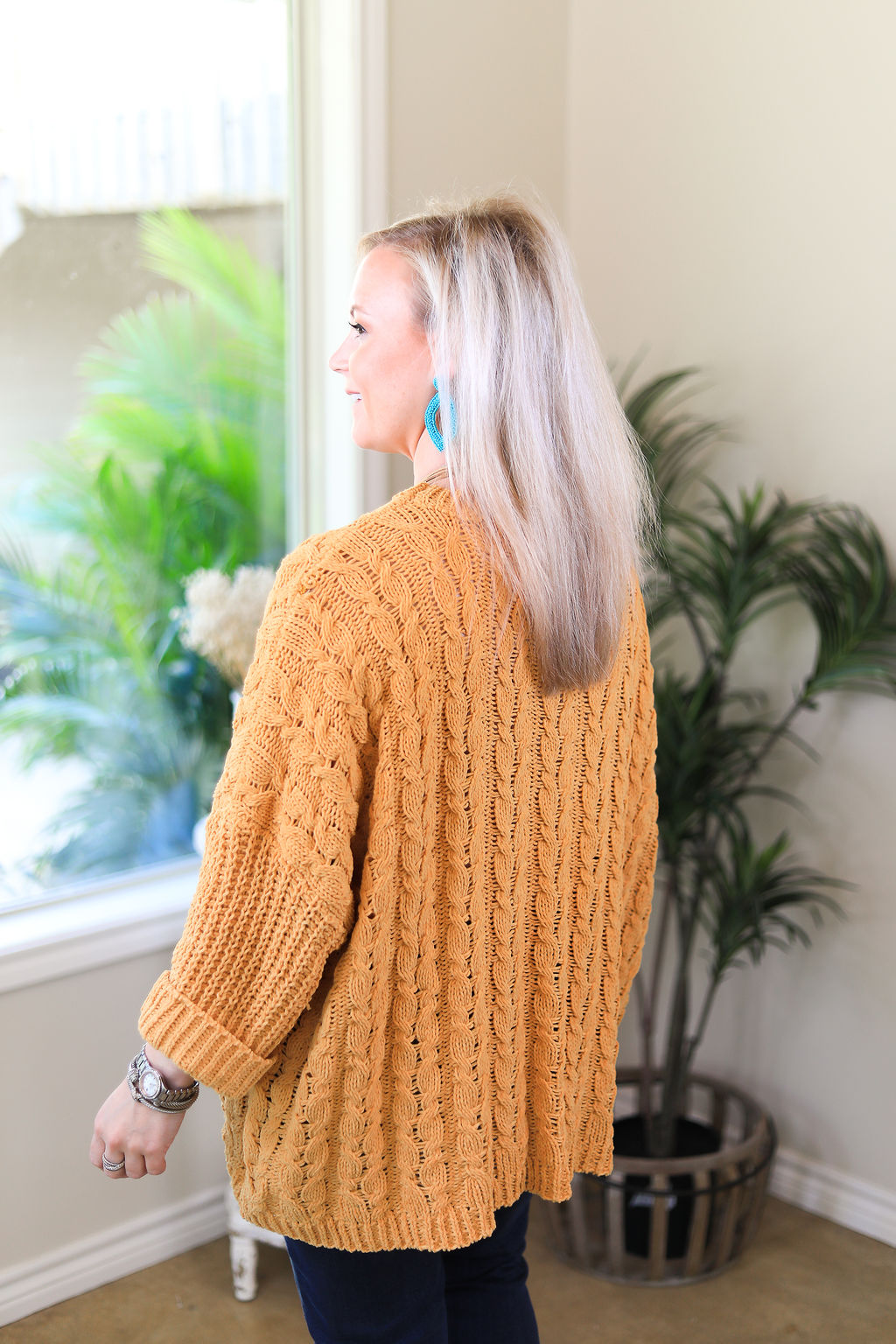 On My Level Chenille Cable Knit Pullover Sweater in Mustard Yellow - Giddy Up Glamour Boutique