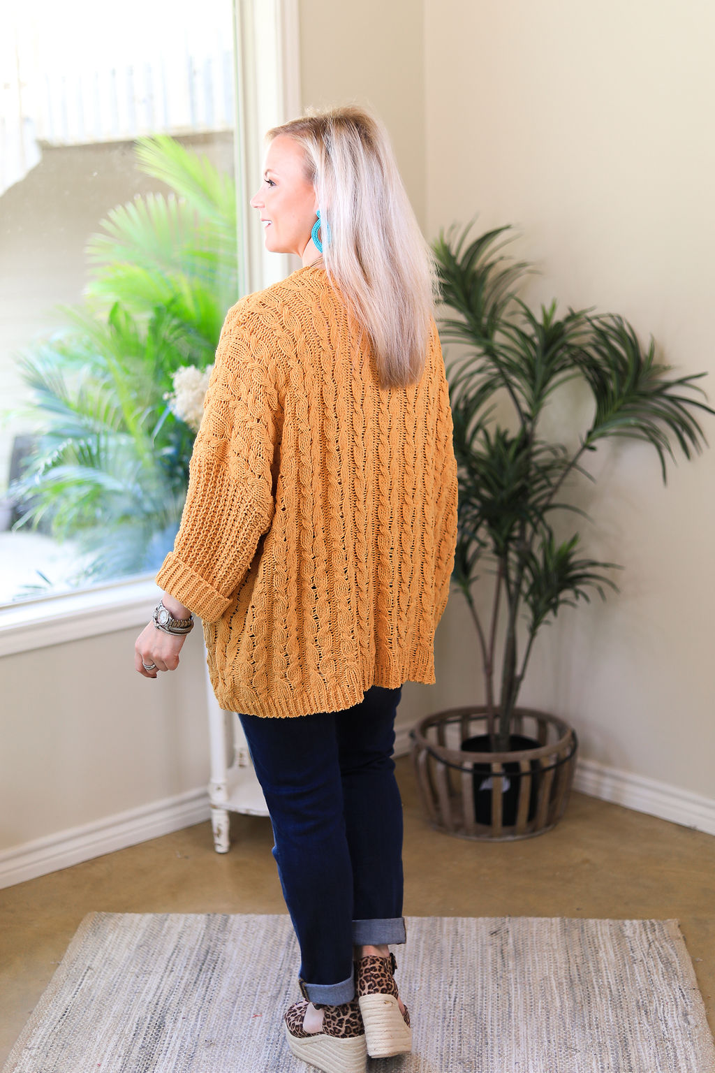 On My Level Chenille Cable Knit Pullover Sweater in Mustard Yellow - Giddy Up Glamour Boutique