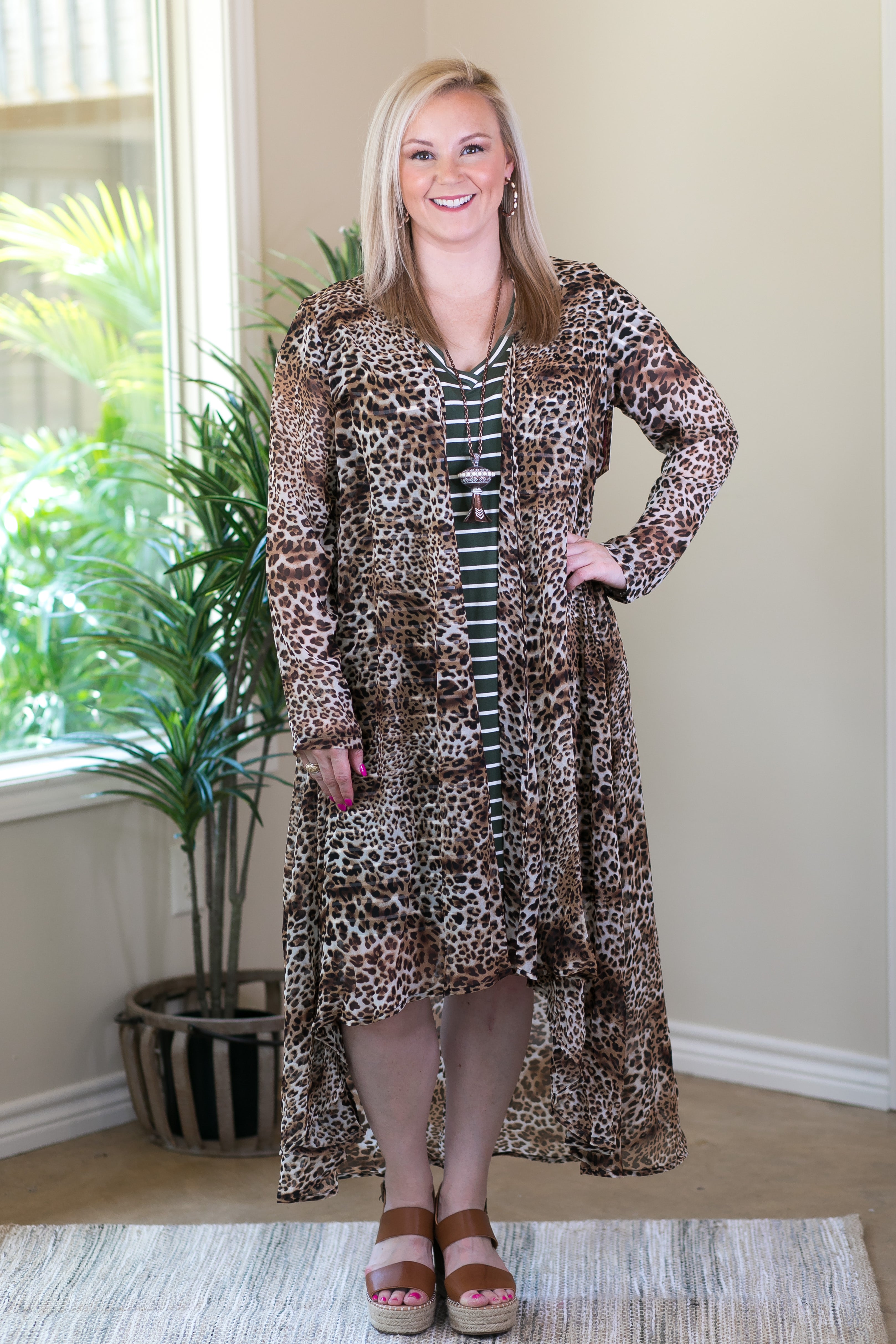 Highs and Lows Sheer Cheetah Print Duster Kimono - Giddy Up Glamour Boutique